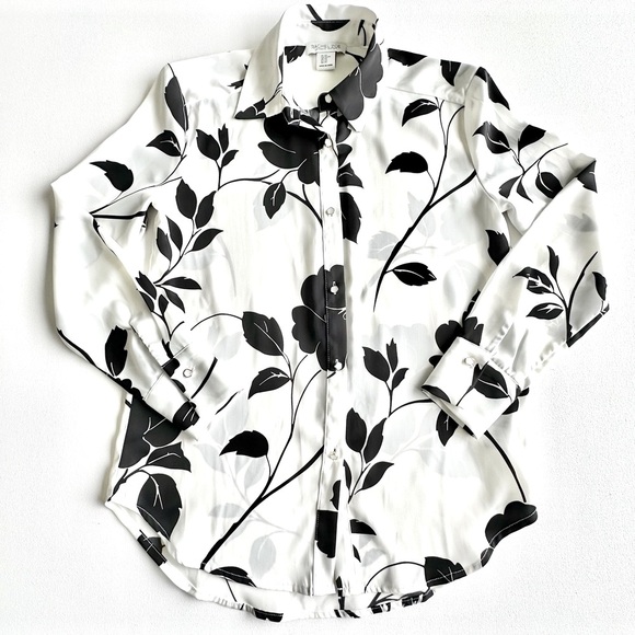 NWT Rachel Zoe Black and White Floral Button-Up Shirt - Picture 1 of 2